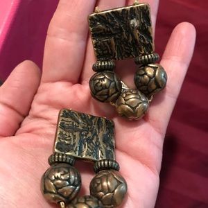 Bronze pierced earrings chunky ethnic!  Gorgeous! Vintage